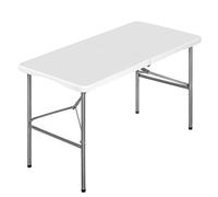 Mesa plegable camping portátil, jardín, catering. Auxiliar y Rectangular 122x61cm. Hasta 120kg de carga. Para exterior e interior. Ideal para 4 personas. Eventos, oficina, estudio, reuniones. Blanca