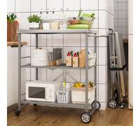 Mesa plegable de acero inoxidable para pizza de 3 niveles, carrito de comida al aire libre, carrito móvil para barbacoa, comedor, horno de pizza, carrito de jardín gris para cocinar y entretener