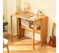 Mesa plegable de bambú natural extensible para espacios pequeños con almacenamiento, ideal para estudio y trabajo (color original, 80 cm)
