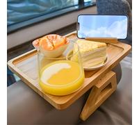 Mesa plegable de bambú - Soporte giratorio compacto, mesa auxiliar multifuncional con clip para bebidas y aperitivos