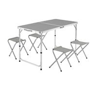 Mesa Plegable de Camping y 4 taburetes, cierre Malentín con Asa, color Gris | Mesa Picnic de Aluminio y sillas de loneta. Regulable en 3 niveles de altura, de 60x120x70 cm