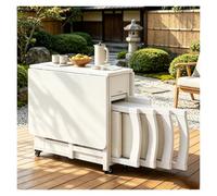 Mesa Plegable De Madera Maciza, Mesa Plegable Extensible con 4 Sillas, con Cajones Y Estantes Abiertos, Mesas De Comedor Extensible con Ruedas, para Isla De Cocina(White)