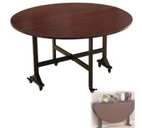 Mesa Plegable De Madera Redonda, Mesa De Comedor Plegable Interior De Tarjeta De Estudio para Acampar, Barbacoa, Comercial, Banquete, Boda(120cm Black with Wheels)