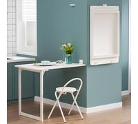 Mesa Plegable de Pared Blanca de 90×60cm, Mesa de Comedor Que Ahorra Espacio con Patas de Metal, Escritorio de Ordenador Flotante Multifuncional