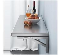 Mesa plegable de pared con diseño de hojas caídas de acero inoxidable resistente, 50 x 30 cm, ahorra espacio, mesa compacta, acabado plateado cepillado, ideal para espacios pequeños y comedor