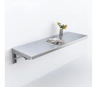 Mesa plegable de pared de acero inoxidable para espacios pequeños, escritorio flotante con soportes, mesa de comedor de cocina (150 x 30 cm), perfecta para zonas compactas.