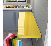 Mesa plegable de pared flotante para oficina, mesa de cocina que ahorra espacio, mesa de comedor de madera para sala de estar, cocina y oficina, color amarillo
