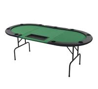 Mesa plegable de póquer para 9 jugadores de póquer, ovalada, plegable en 3 niveles, color verde, tablero de fibra de densidad media, acolchado de poliéster con reposabrazos de piel sintética y patas