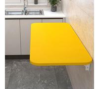 Mesa plegable flotante para ahorrar espacio, escritorio de lavandería y cocina montado en la pared con soportes de metal, estante oculto de madera para espacios pequeños, 90 x 50 cm, color amarillo
