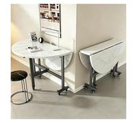Mesa Plegable, Mesa Comedor Redonda Extensible, con Ruedas Y Alas Abatibles, Mesas Plegables Portatiles, para Sala De Estar De Apartamento(White,63in)