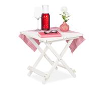 Relaxdays Mesa Plegable Madera, Mesita Auxiliar, Salón, Balcón o Terraza, Portátil, Estable, 50 x 50 x 50 cm, Blanca