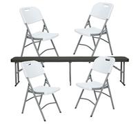 Mesa Plegable Multifuncional 180x75x74 cm, y Set de 4 Sillas Plegables 51x45x85,5cm, Ideal para Exteriores