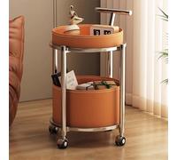 Mesa plegable multifuncional, Carrito móvil de 2 niveles con asa, barra redonda for licores, botellero metálico con ruedas, ideal for cocina, sala de estar, exhibición y almacenamiento.(Yellow,Leather