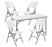 Mesa Plegable Multifuncional de Altura regulable 120x60x52,5-75 cm, y Set de 4 Sillas plegables 51x45x85,5cm, ideal para exteriores