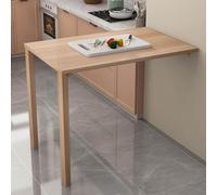 Mesa plegable multifuncional, Mesa de madera invisible, pequeña mesa de pared, Mesa mural volcada hacia abajo en la Mesa del hogar, piernas de acero pintadas a la parrilla, walnut color-L75*W50cm