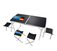 Mesa Plegable Multifuncional y Regulable en Altura para Camping (Juego de Camping con 4 sillas - Negro)