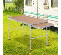 Outsunny Mesa Plegable de Camping Portátil con ala Abatible Mesa de Picnic de Encimera MDF Estructura Ligera de Aluminio Carga 30kg Altura Ajustable 153x60x39/71 cm