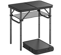Mesa plegable para acampada Outsunny de 60 cm, mesa de picnic con capa de almacenamiento de malla, 4 alturas ajustables y asa de transporte, portátil para jardín, parque, barbacoa, color negro.
