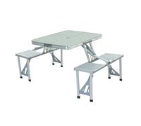 Mesa plegable para acampar al aire libre, una mesa, cuatro sillas, aleación de aluminio, conectada, simple, portátil, plegable, mesa de picnic, color naranja