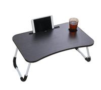 Mesa plegable para cama para laptop con portavasos, bandeja portátil para desayuno y lectura, ideal para oficina en casa y viajes, escritorio negro ligero.