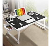 Mesa plegable para cama portátil, bandeja de cama para ordenador portátil, soporte de lectura portátil con asa, ranura para taza, cajón lateral para sofá o suelo (negro)