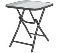 Mesa plegable para jardín Outsunny, mesa plegable cuadrada con tablero de cristal y hebilla de seguridad para patio, jardín, exterior, interior, color negro.