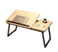 Mesa plegable para laptop con soporte para bebidas, bandeja de cama portátil y escritorio para sofá y cama, ideal para leer, desayuno y trabajo (grano de madera clara)