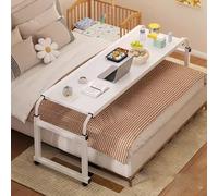 Mesa plegable plegable con ruedas sobre la cama para el tamaño Queen Mobile Computer Workstation con soporte de altura ajustable, 120 x 53 cm, color blanco