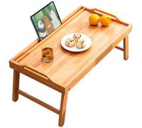 Mesa Plegable Portatil, Bandeja Cama de Bambú, Soporte Portatil Mesa, Escritorio con Estanteria, Mesas Plegables Pequeñas para Trabajar, Leer o Comer en la Cama (Wood Color,50x30x24cm)