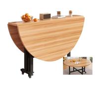 Mesa plegable portátil con ruedas - Mesa consola de cocina de madera para pequeños diseño de media luna amarillo (100 x 75 cm)