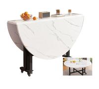 Mesa plegable portátil con ruedas para ahorrar espacio, de madera, diseño de media luna para zonas pequeñas, color blanco, 120 x 75 cm