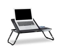 Relaxdays mesa para ordenador portátil, mesa de cama, bandeja de cama, mesa para portátil, mesa auxiliar, portátil WTH 75 cm x 35 cm x 40 cm, madera, negra, con solapa de lectura, altura ajustable, plegable