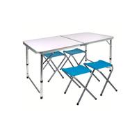 Mesa plegable regulable en altura con 4 taburetes Aktive, Mesa plegable portátil camping para 4 persona incluye 4 taburetes Mesa plegable jardín Conjunto mesas y sillas plegable