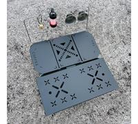 Mesa plegable resistente con placa de metal para lonchera Stanley de 9,4 L, mini estante para equipo de camping, incluye soporte para lámpara, duradero y portátil