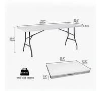 Mesa Plegable Solid 180cm, portátil, Uso Interior/Exterior Tablero Resina HDPE 3,5cm, Capacidad 6/8 y Carga 150 kg. Multiuso