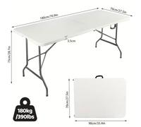 Mesa Plegable Solid 180cm, portátil, Uso Interior/Exterior Tablero Resina HDPE 3,5cm, Capacidad 6/8 y Carga 150 kg. Multiuso