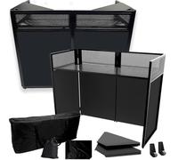 Mesa portátil de DJ con ruedas, cabina de fachada plegable de 45 pulgadas con paneles de esquina dobles y mesa de malla, soporte móvil para controlador de DJ con malla y bolsa de transporte para bodas