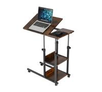 Mesa portátil Relaxdays, Altura Ajustable de 63 a 90 cm, inclinable, Mesa con Ruedas, 2 estantes, Forma C, marrón/Negro