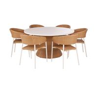 Mesa profesional imitación piedra y resina y 6 sillas bicolor