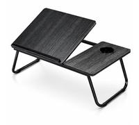 Mesa Reclinable para Cama y Sofá, Bandeja Plegable con Portavasos, Ideal para Ordenador Portátil y Libros, con Cinco Alturas, Mesita Auxiliar Multiusos de MDF, Acero y Plástico