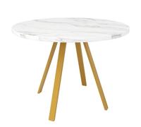 Mesa redonda 80x80 cm - mesa de cocina, mesa de centro para 4 personas, patas de metal, diseño de mármol blanco y patas doradas