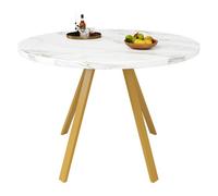 Mesa redonda 80x80 cm - mesa de cocina, mesa de centro para 4 personas, patas de metal, diseño de mármol blanco y patas doradas