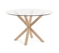Mesa redonda Argo completa en cristal y patas de acero 120cm