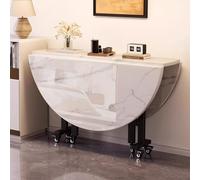 Mesa Redonda con Alas Abatibles, Mesa de Comedor Plegable y Móvil con Ruedas Universales, Mesas Cocina Plegable para Espacios Reducidos, Soporte de Acero Al Carbono(140cm/55.1in)