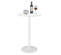 Mesa redonda de bar con patas de metal blanco y base para espacios pequeños, altura de mostrador, mesa de cóctel para cocina y sala de estar