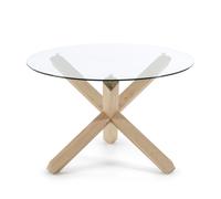 Mesa redonda de cristal Lotus con patas de madera