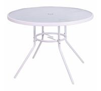 Mesa Redonda de Exterior 100 cm de Acero al Carbono, Tapa de Cristal Templado Efecto Martillado, Blanco, Esté