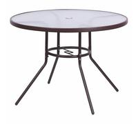 Mesa Redonda de Exterior 100 cm de Acero al Carbono, Tapa de Cristal Templado Efecto Martillado, marrón, Esté