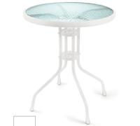Mesa Redonda de Exterior de 60 cm de Acero al Carbono, Tapa de Cristal Templado Efecto Martillado, Blanco, Esté