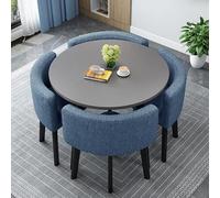 Mesa Redonda de Recepción Oficina Mesa de Comedor con Asiento Respaldo Blando Juego de Mesa Redonda Comedor para 4 Personas con Material de Algodón Lino para Restaurante(Blue)